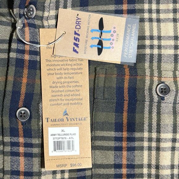 Tailor Vintage Men's XL Flannel Shirt Luxe Performance Stretch NWT - Picture 3 of 6